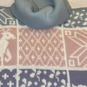 Vintage NWT Deadstock Patchwork Print Turtleneck Sweater SZ L Gramacore/Holiday